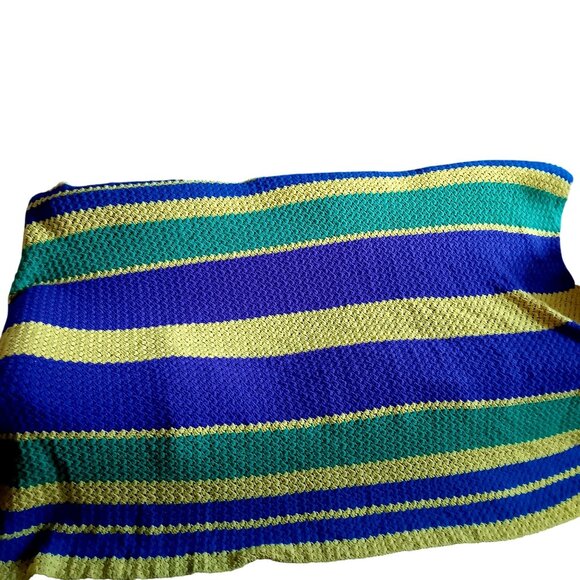 Vintage Handcrafted Striped Knit Granny Blanket 70x100" Full Size 1970's Hippy - Picture 5 of 7